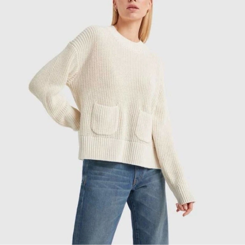 Alex Mill Hank Rib Cotton Linen Blend Pullover Sweater in Cream L